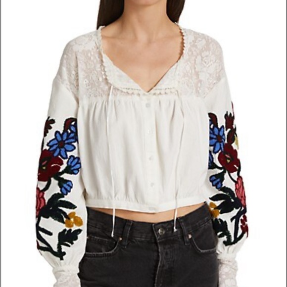 NWT FREE PEOPLE MEADOWS EMBROIDERED TOP S - Picture 3 of 7